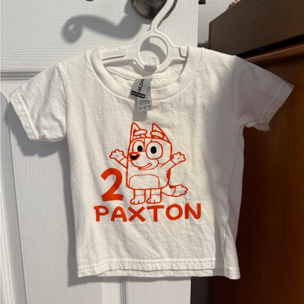#2 Bingo Birthday shirt - “Paxton” White and Orange Graphic Tee